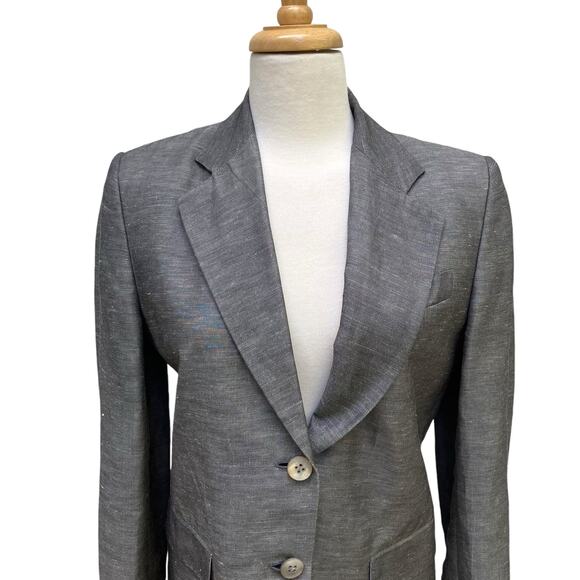 DKNY Blazer Sz 4 Linen Silk Blend Long 2 Button Lightweight Minimalist Preppy - Picture 2 of 13